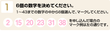 1.6個の数字を決めてください。